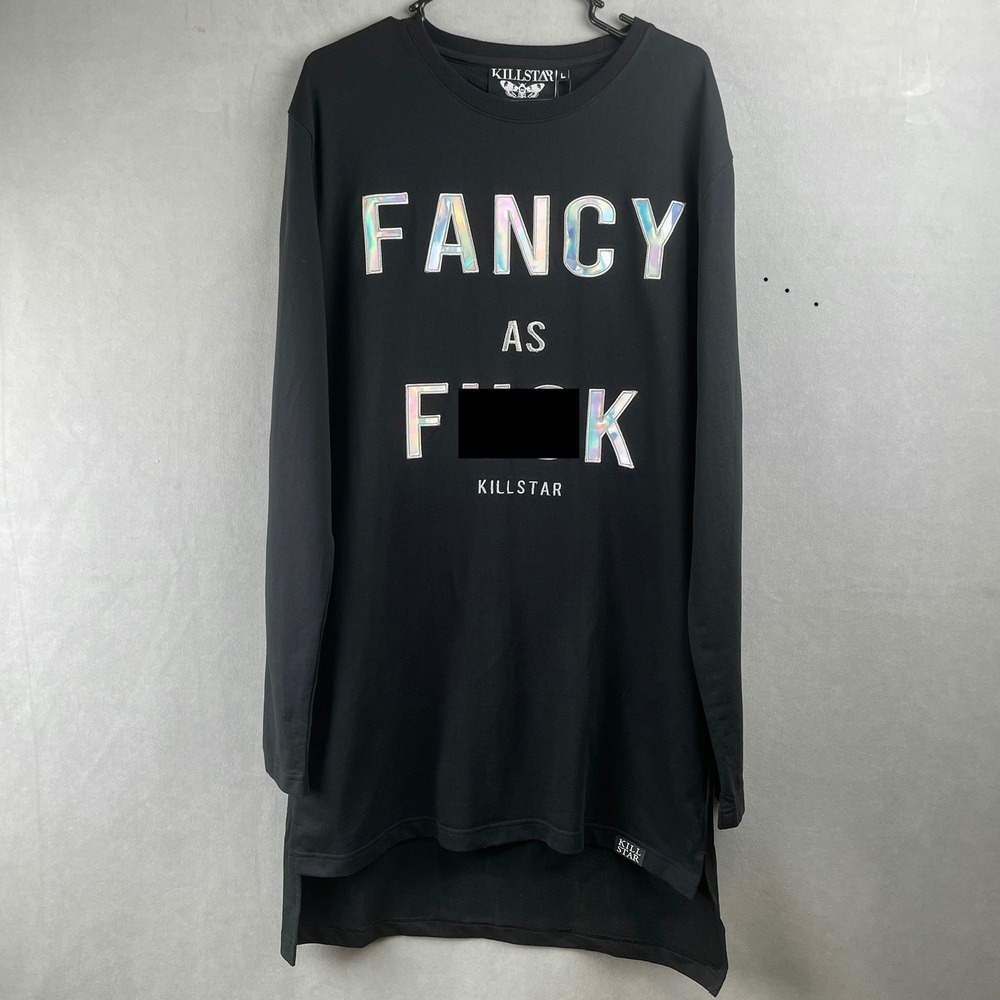 Killstar Fancy As F&&k Mens Long Sweater Shirt Black Holographic L Goth Rare NWT